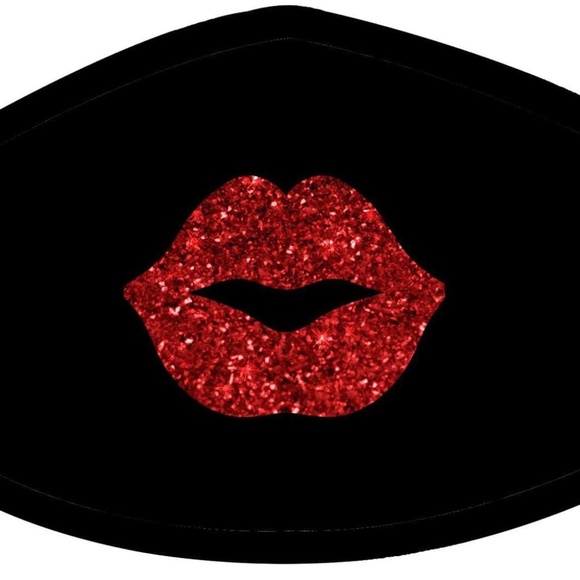 Ella Etc Pucker Up Glitter Red Kiss Face Mask | Black Fashion Mask - Picture 4 of 6